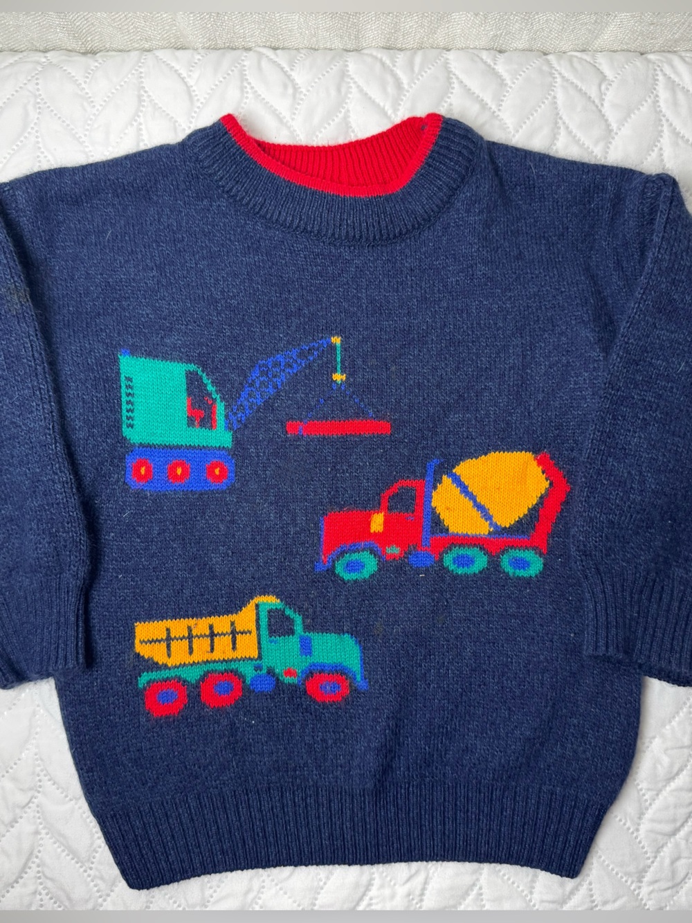 The Rugged Bear Vintage Boys Knit Construction Truck Sweater Navy Blue 4T